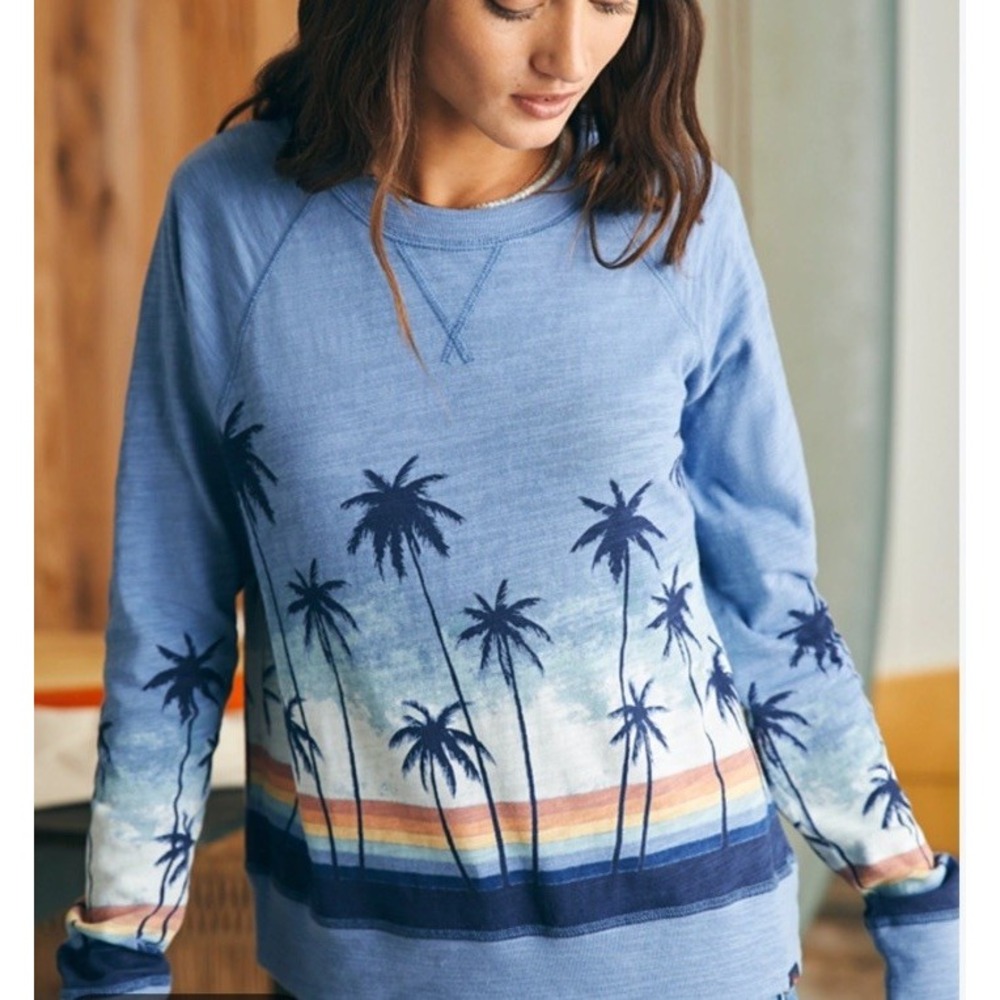 Faherty Sunwashed Slub Crewneck Shirt Palm Trees Organic Cotton Women's XXL